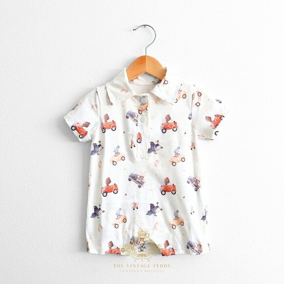 Other - NWT Cute Boys Oxford Romper One-Piece Short Sleeve Shorts Bear & Friends 12-18M